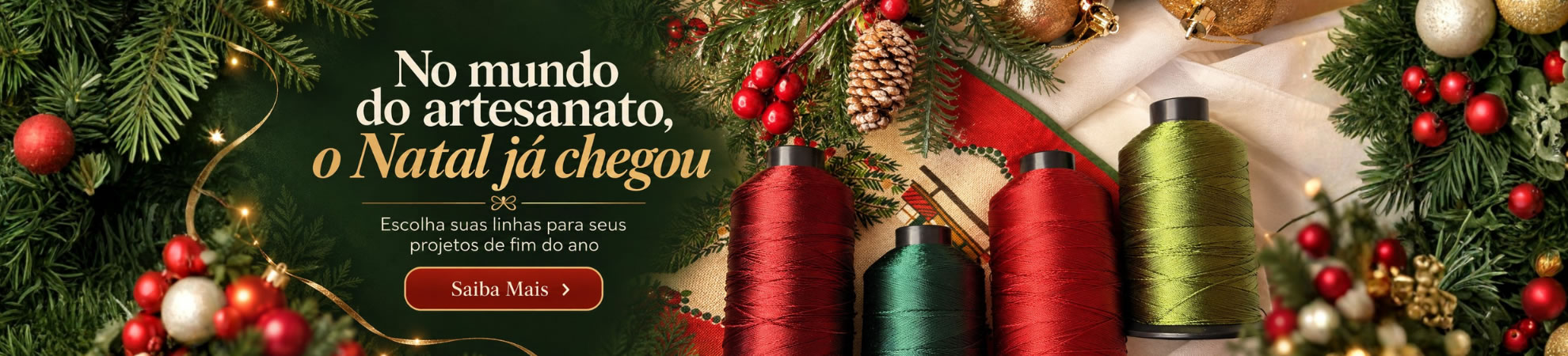 Cones de linha para bordado Filare em vermelho e verde com decoração de Natal